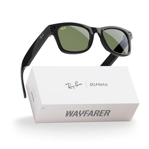 Ray Ban Meta  Gen 1   Wayfarer  Shiny Black   Smart AI Glasses for Men  Women   12 MP Ultra Wide Camera  Open Ear Speakers for Audio  Video Recording and Bluetooth   Green Lenses   Wearable Technology