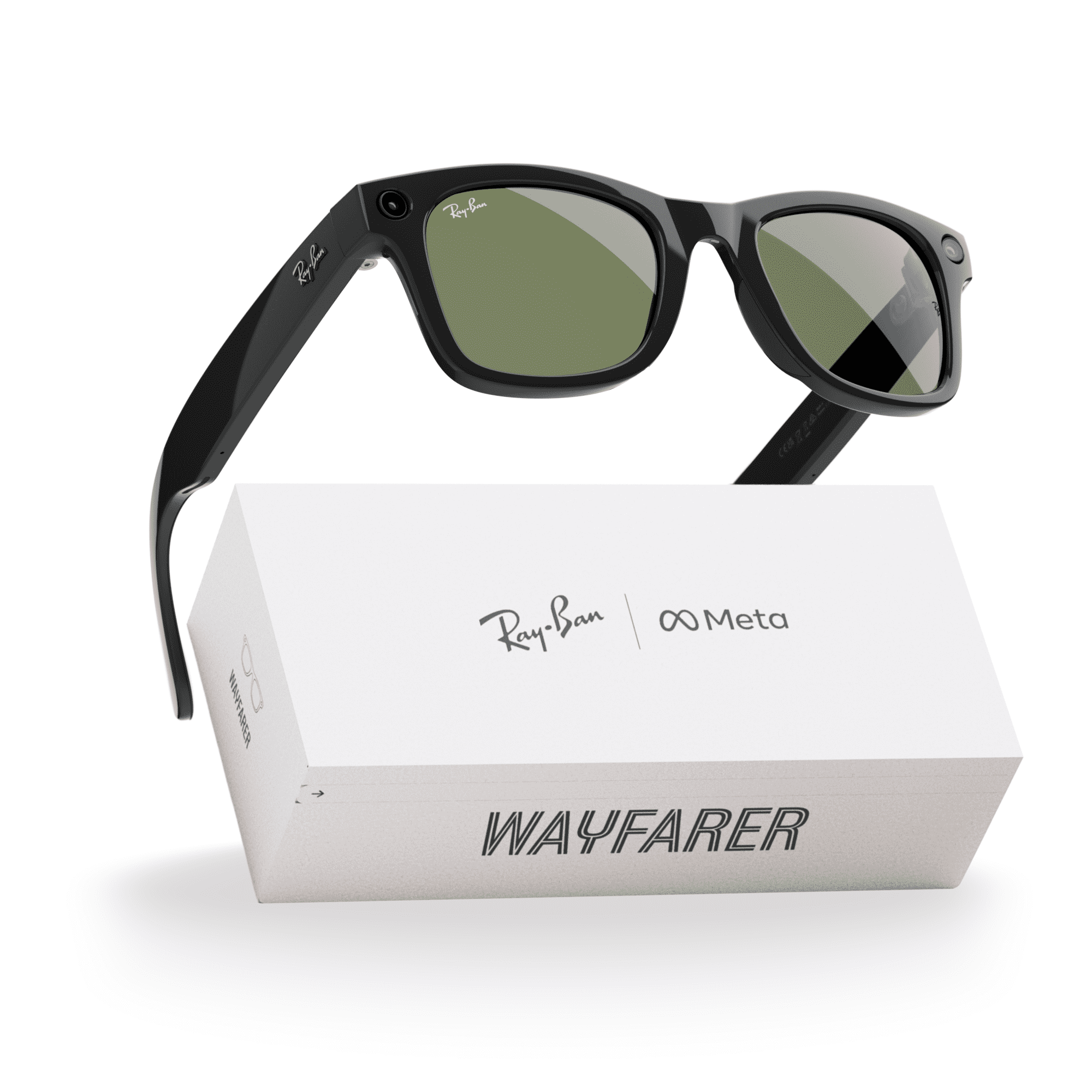 Ray Ban Meta  Gen 1   Wayfarer  Shiny Black  Green Lenses   Smart AI Glasses