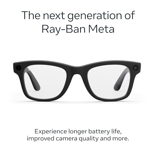 Ray Ban Meta  Gen 2   Wayfarer  Shiny Black   Smart AI Glasses for Men  Women   2x Battery Life   3K Ultra HD Resolution   12 MP Ultra Wide Camera  Audio  Video   Transitions  Graphite Green Lenses