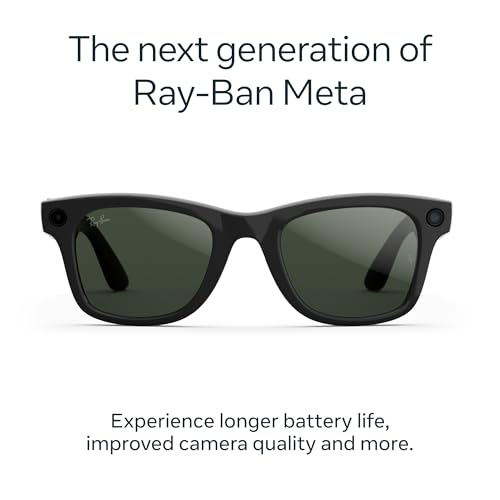 Ray Ban Meta  Gen 2   Wayfarer Large  Matte Black   Smart AI Glasses for Men  Women   2x Battery Life   3K HD Resolution   12 MP Ultra Wide Camera  Audio  Video   Clear Lenses   Wearable Technology