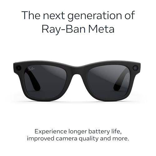 Ray Ban Meta  Gen 2   Wayfarer Large  Matte Black   Smart AI Glasses for Men  Women   2x Battery Life   3K HD Resolution   12 MP Ultra Wide Camera  Audio  Video   Transitions  Grey Lenses