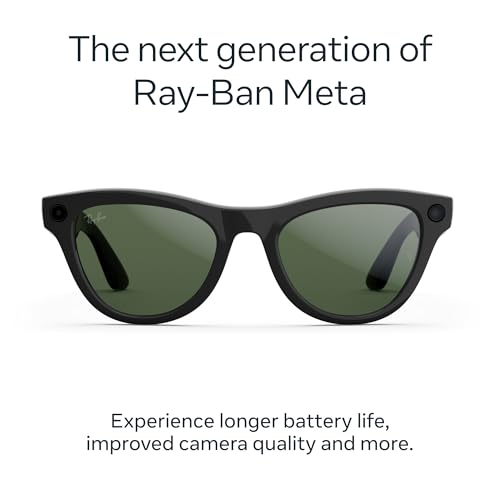 Ray Ban Meta  Gen 2   Skyler  Shiny Black   Smart AI Glasses for Men  Women   2x Battery Life   3K Ultra HD Resolution   12 MP Ultra Wide Camera  Audio  Video   Polarized Gradient Graphite Lenses