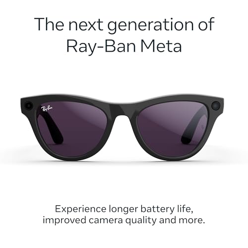 Ray Ban Meta  Gen 2   Skyler  Shiny Black   Smart AI Glasses for Men  Women   2x Battery Life   3K Ultra HD Resolution   12 MP Ultra Wide Camera  Audio  Video   Polarized Gradient Graphite Lenses