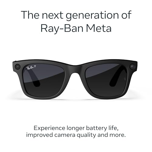 Ray Ban Meta  Gen 2   Wayfarer  Matte Black   Smart AI Glasses for Men  Women   2X Battery Life   3K HD Resolution   12 MP Ultra Wide Camera  Audio  Video   Polarized Gradient Graphite Lenses