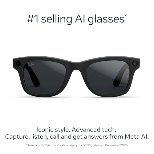 Ray Ban Meta  Gen 2   Wayfarer  Matte Black   Smart AI Glasses for Men  Women   2x Battery Life   3K Ultra HD Resolution   12 MP Ultra Wide Camera  Audio  Video   Transitions  Grey Lenses