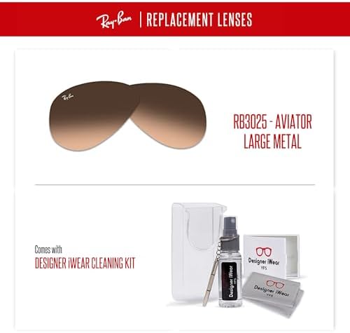 Ray Ban Original AVIATOR LARGE METAL RB3025 Replacement Lenses  BUNDLE with ACCESSORY EYEWEAR KIT