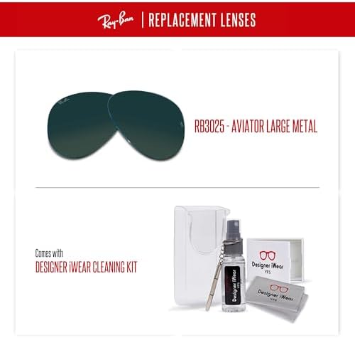 Ray Ban Original AVIATOR LARGE METAL RB3025 Replacement Lenses  BUNDLE with ACCESSORY EYEWEAR KIT
