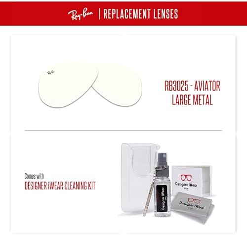 Ray Ban Original AVIATOR LARGE METAL RB3025 Replacement Lenses  BUNDLE with ACCESSORY EYEWEAR KIT