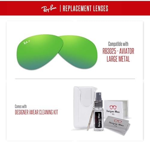 Ray Ban Original AVIATOR LARGE METAL RB3025 Replacement Lenses  BUNDLE with ACCESSORY EYEWEAR KIT