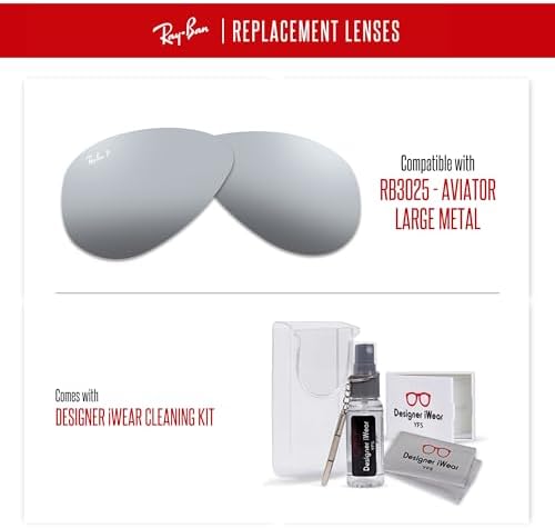 Ray Ban Original AVIATOR LARGE METAL RB3025 Replacement Lenses  BUNDLE with ACCESSORY EYEWEAR KIT