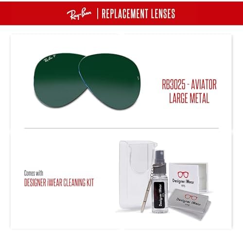 Ray Ban Original AVIATOR LARGE METAL RB3025 Replacement Lenses  BUNDLE with ACCESSORY EYEWEAR KIT