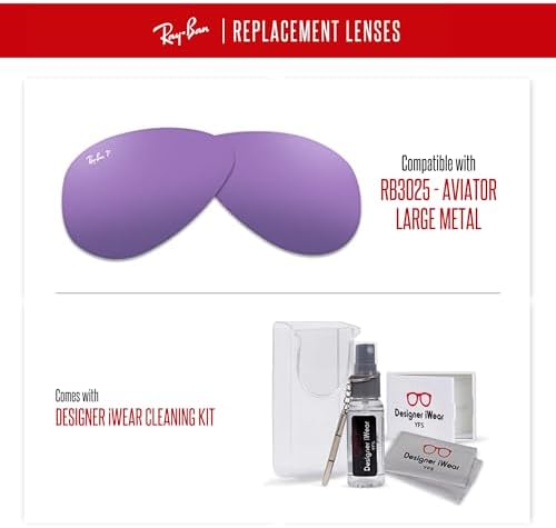Ray Ban Original AVIATOR LARGE METAL RB3025 Replacement Lenses  BUNDLE with ACCESSORY EYEWEAR KIT
