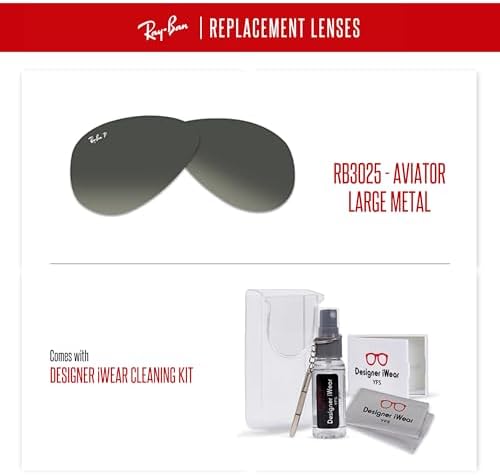 Ray Ban Original AVIATOR LARGE METAL RB3025 Replacement Lenses  BUNDLE with ACCESSORY EYEWEAR KIT
