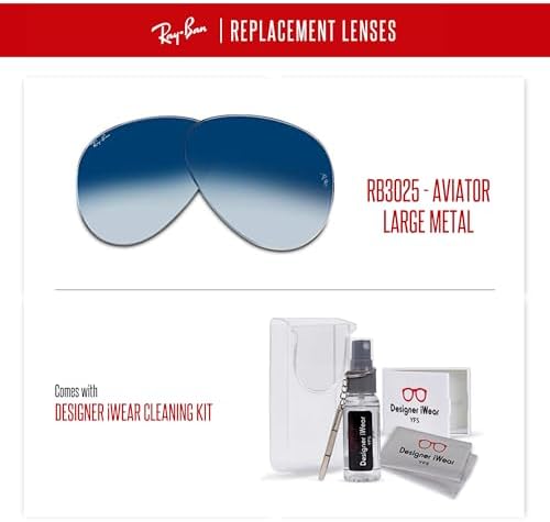 Ray Ban Original AVIATOR LARGE METAL RB3025 Replacement Lenses  BUNDLE with ACCESSORY EYEWEAR KIT