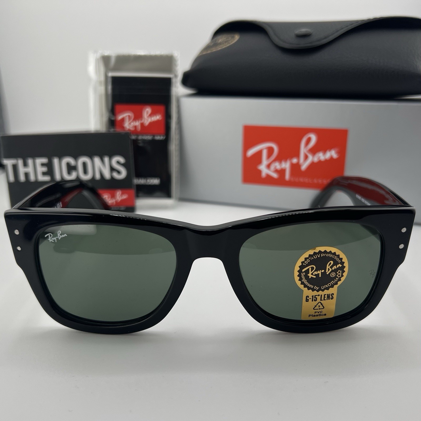 Ray Ban RB0840S 901/31 Mega Wayfarer Gloss Black 51mm Green G 15 Lens Sunglasses