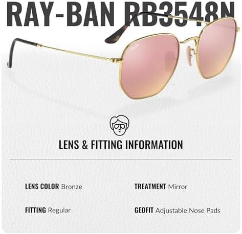 Ray Ban RB3548N HEXAGONAL FLAT LENSES Square Round Shape Sunglasses with Official Eyewear Kit