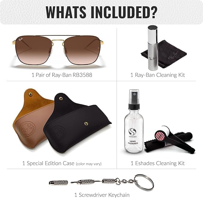 Ray Ban RB3588 Square Shaped Sunglasses for Men & Women with Official RAYBAN Eyewear Kit