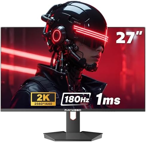 Raywego 27 inch 2K Gaming Monitor 180Hz  QHD 2560x1440 Computer Monitor  AMD FreeSync  HDMI 2 0 x2  DisplayPort  99  sRGB for Gamers