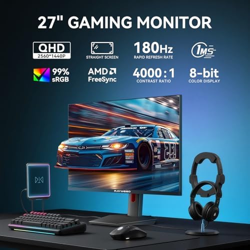 Raywego 27 inch 2K Gaming Monitor 180Hz  QHD 2560x1440 Computer Monitor  AMD FreeSync  HDMI 2 0 x2  DisplayPort  99  sRGB for Gamers