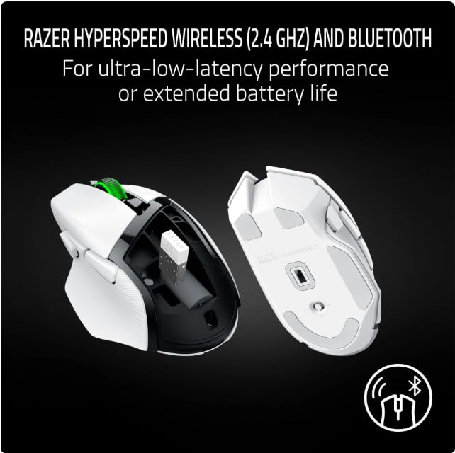 Razer Basilisk V3 X HyperSpeed Customizable Wireless Gaming Mouse  Mechanical Switches Gen 2 5G Advanced 18K Optical Sensor   Chroma RGB   9 Programmable Controls   White  Renewed 