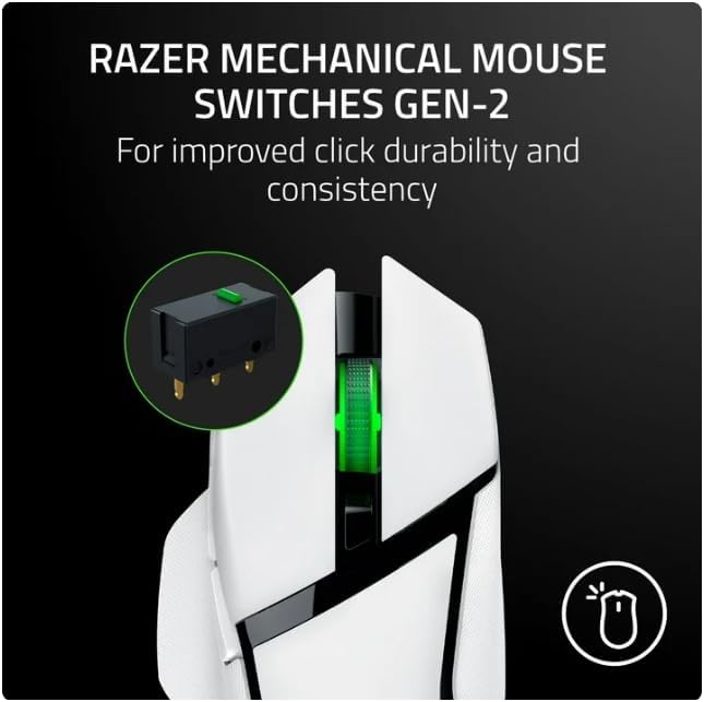 Razer Basilisk V3 X HyperSpeed Customizable Wireless Gaming Mouse  Mechanical Switches Gen 2 5G Advanced 18K Optical Sensor   Chroma RGB   9 Programmable Controls   White  Renewed