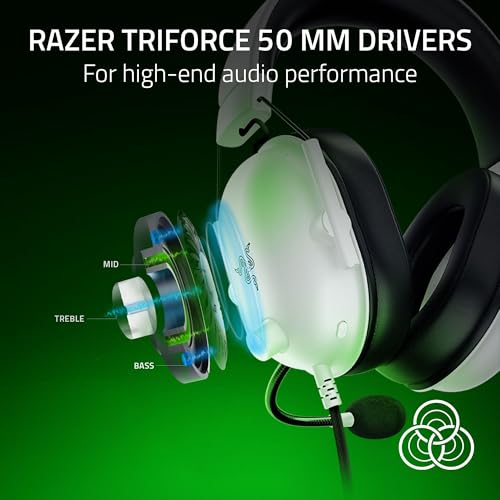 Razer BlackShark V2 X Gaming Headset   White   3 5mm Jack   Compatible w/Xbox Series X S  PS5  PC  Switch   Cardioid Mic  Noise Isolating Earcups  Renewed