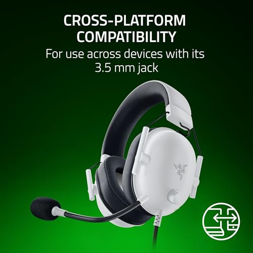Razer BlackShark V2 X Gaming Headset   White   3 5mm Jack   Compatible w/Xbox Series X S  PS5  PC  Switch   Cardioid Mic  Noise Isolating Earcups  Renewed