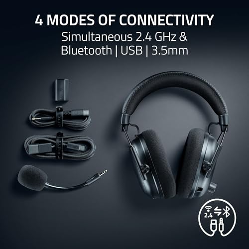 Razer BlackShark V3 Pro Wireless ANC Gaming Headset for PC  Full Band Mic   50mm Drivers   2 4 GHz  Bluetooth  USB  3 5mm   Works with Mac  PS5  Nintendo Switch  Smartphone   70 Hr Battery   Black