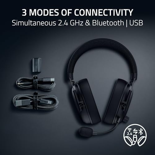 Razer BlackShark V3 Wireless Gaming Headset for PC  50mm Drivers   Super Wideband Mic   2 4 GHz  Bluetooth  USB   Works with Mac  PS5  Nintendo Switch  Smartphone   70 Hr Battery   Black  Renewed 