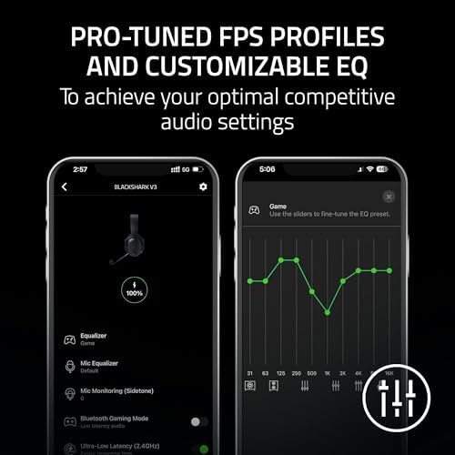 Razer BlackShark V3 Wireless Gaming Headset for PC  50mm Drivers   Super Wideband Mic   2 4 GHz  Bluetooth  USB   Works with Mac  PS5  Nintendo Switch  Smartphone   70 Hr Battery   Black  Renewed 