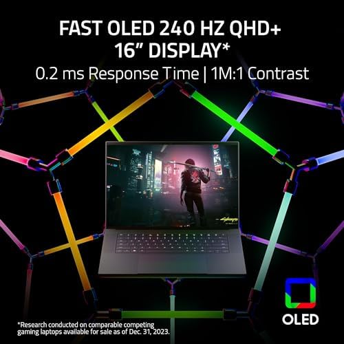 Razer Blade 16 Laptop para juegos: NVIDIA GeForce RTX 4080 - CPU Intel Core i9-14900HX de 14ª generación - Pantalla OLED QHD+ de 16" a 240Hz - 32GB de RAM - SSD de 1TB - Windows 11 - Chroma RGB - Snap