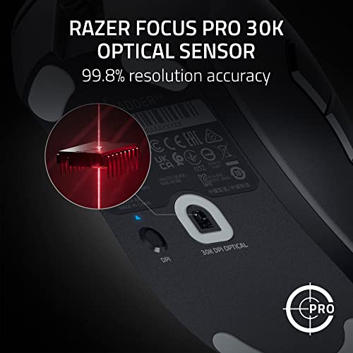 Razer DeathAdder V3 Mouse para juegos con cable: 2.08 oz ultra ligero - Sensor óptico Focus Pro 30K - Interruptores ópticos rápidos Gen-3-8K Hz HyperPolling-6 botones programables -Ergonómico - Cable