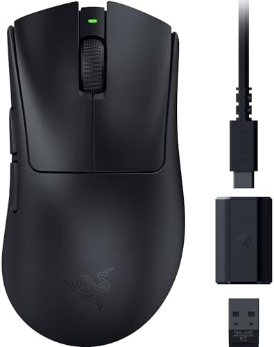 Razer DeathAdder V3 HyperSpeed Wireless Gaming Mouse  55g Lightweight   USB C Charging   Up to 100 Hr Battery   Advanced 26K Optical Sensor   Gen 3 Optical Switches   8 Programmable Controls   Black