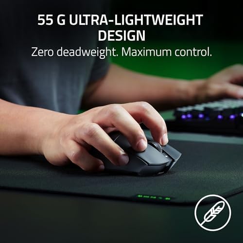 Razer DeathAdder V3 HyperSpeed Wireless Gaming Mouse  55g Lightweight   USB C Charging   Up to 100 Hr Battery   Advanced 26K Optical Sensor   Gen 3 Optical Switches   8 Programmable Controls   Black