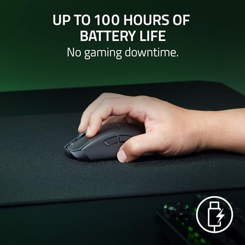 Razer DeathAdder V3 HyperSpeed Wireless Gaming Mouse  55g Lightweight   USB C Charging   Up to 100 Hr Battery   Advanced 26K Optical Sensor   Gen 3 Optical Switches   8 Programmable Controls   Black