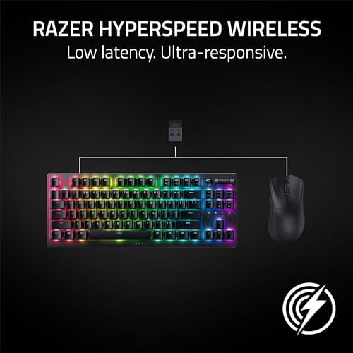 Razer DeathAdder V3 HyperSpeed Wireless Gaming Mouse  55g Lightweight   USB C Charging   Up to 100 Hr Battery   Advanced 26K Optical Sensor   Gen 3 Optical Switches   8 Programmable Controls   Black