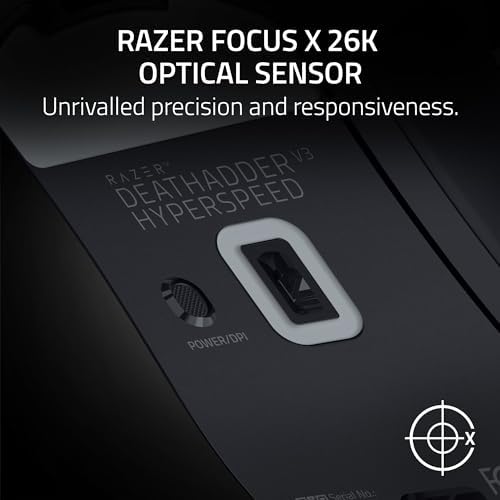 Razer DeathAdder V3 HyperSpeed Wireless Gaming Mouse  55g Lightweight   USB C Charging   Up to 100 Hr Battery   Advanced 26K Optical Sensor   Gen 3 Optical Switches   8 Programmable Controls   Black