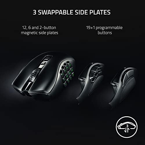 Razer Naga V2 Pro Wireless MMO Gaming Mouse  19 1 Programmable Buttons w/Swappable Side Plates   HyperScroll Pro Wheel   Focus Pro 30K Optical Sensor   Optical Mouse Switches Gen 3 300 Hr Battery