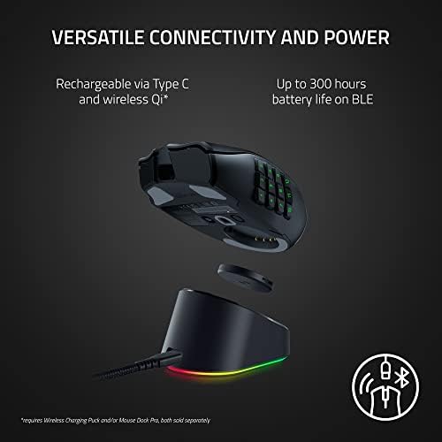 Razer Naga V2 Pro Wireless MMO Gaming Mouse  19 1 Programmable Buttons w/Swappable Side Plates   HyperScroll Pro Wheel   Focus Pro 30K Optical Sensor   Optical Mouse Switches Gen 3 300 Hr Battery