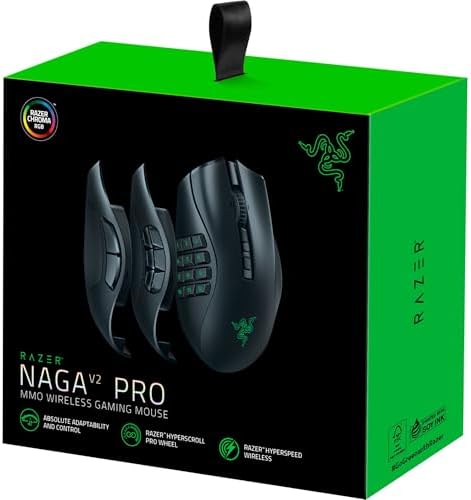 Razer Naga V2 Pro Wireless MMO Gaming Mouse  19 1 Programmable Buttons w/Swappable Side Plates   HyperScroll Pro Wheel   Focus Pro 30K Optical Sensor   Optical Mouse Switches Gen 3 300 Hr Battery