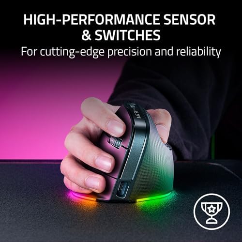 Razer Pro Click V2 Vertical Wireless Mouse  6 Button Ergonomic Design   One Click AI Prompt   Supports Windows & Mac   Multi Device Connectivity via 2 4GHz  Bluetooth  or USB C Wired Mode   Chroma RGB