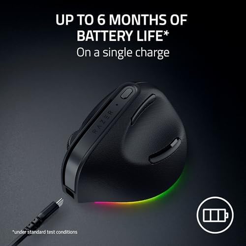 Razer Pro Click V2 Vertical Wireless Mouse  6 Button Ergonomic Design   One Click AI Prompt   Supports Windows & Mac   Multi Device Connectivity via 2 4GHz  Bluetooth  or USB C Wired Mode   Chroma RGB