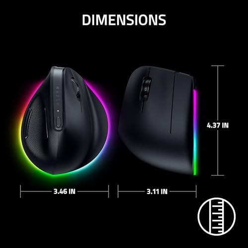 Razer Pro Click V2 Vertical Wireless Mouse  6 Button Ergonomic Design   One Click AI Prompt   Supports Windows & Mac   Multi Device Connectivity via 2 4GHz  Bluetooth  or USB C Wired Mode   Chroma RGB