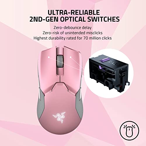 Razer Viper Ultimate Lightweight Wireless Gaming Mouse & RGB Charging Dock  Hyperspeed Wireless Technology   20K DPI Optical Sensor   78g   Optical Mouse Switch   70 Hr Battery   Quartz Pink