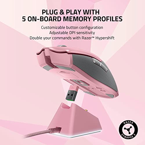 Razer Viper Ultimate Lightweight Wireless Gaming Mouse & RGB Charging Dock  Hyperspeed Wireless Technology   20K DPI Optical Sensor   78g   Optical Mouse Switch   70 Hr Battery   Quartz Pink