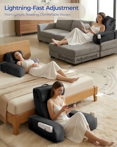 Reading Pillow with 30 90  Stepless Adjustable Angle & Height  2 in 1 Back Wedge Pillow for Bed Sitting up with Arms Rest  Backrest Pillow for Reading/Gaming/Working in Bed or Couch  Large  Black
