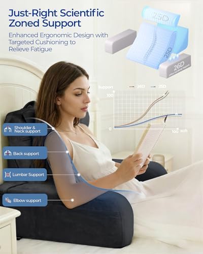 Reading Pillow with 30 90  Stepless Adjustable Angle & Height  2 in 1 Back Wedge Pillow for Bed Sitting up with Arms Rest  Backrest Pillow for Reading/Gaming/Working in Bed or Couch  Large  Black