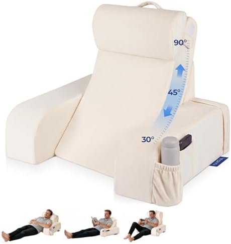 Reading Pillow with 30 90  Stepless Adjustable Angle & Height  2 in 1 Back Wedge Pillow for Bed Sitting up with Arms Rest  Backrest Pillow for Reading/Gaming/Working in Bed or Couch  Large  Black