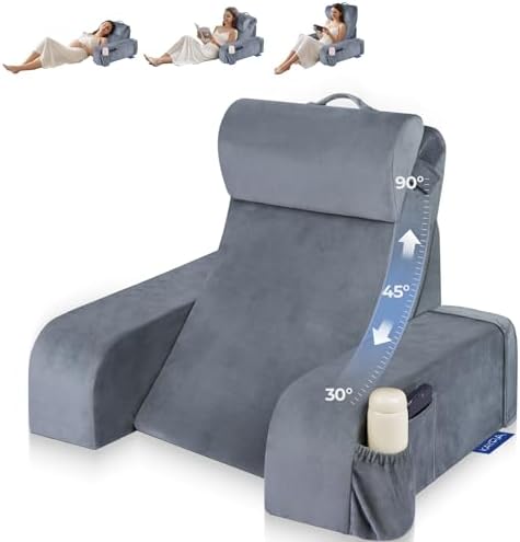Reading Pillow with 30 90  Stepless Adjustable Angle & Height  2 in 1 Back Wedge Pillow for Bed Sitting up with Arms Rest  Backrest Pillow for Reading/Gaming/Working in Bed or Couch  Large  Black