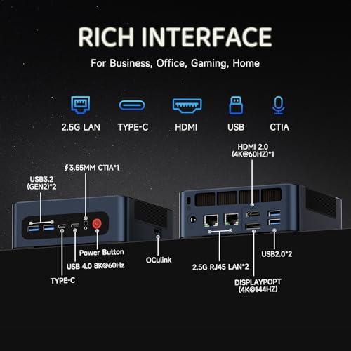 Reatan A8 Mini Gaming PC AMD Oculink Ryzen 7 8745HS 8C/16T up to 4 9GHz   32GB DDR5 5600MHz 1TB PCle4 0 SSD Radeon 780M Mini Desktop Computer  Quad Display Dual 2 5G LAN & Wi Fi 6E & BT5 2 Mini PC